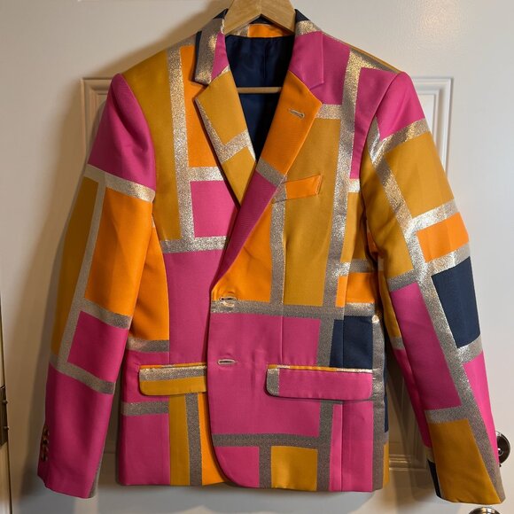 Mr. Turk Pink and Metallic Gold Patterned Dinner Jacket Men's 38R - Picture 1 of 11